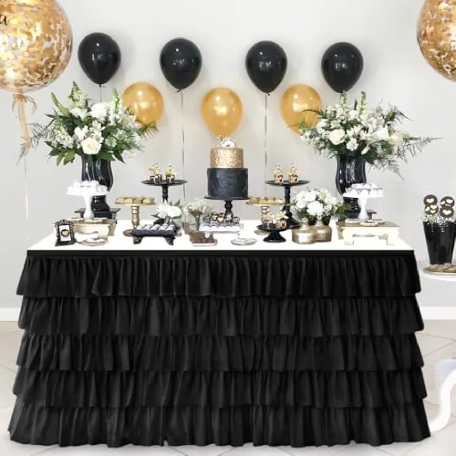 

Pufogu Tulle Table Skirt 14Feet Tutu Ruffled Chiffon Tablecloth For Rectangle Wedding Baby Shower Girls Birthday Party and Cake