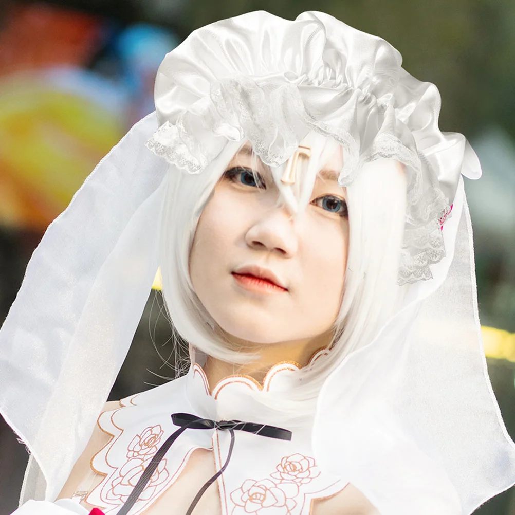 2Pcs Lace Maid Hat Bonnet for Women White Maid Costume Accessory Cosplay Lolita Headwear Tea Party Fancy Dress Event
