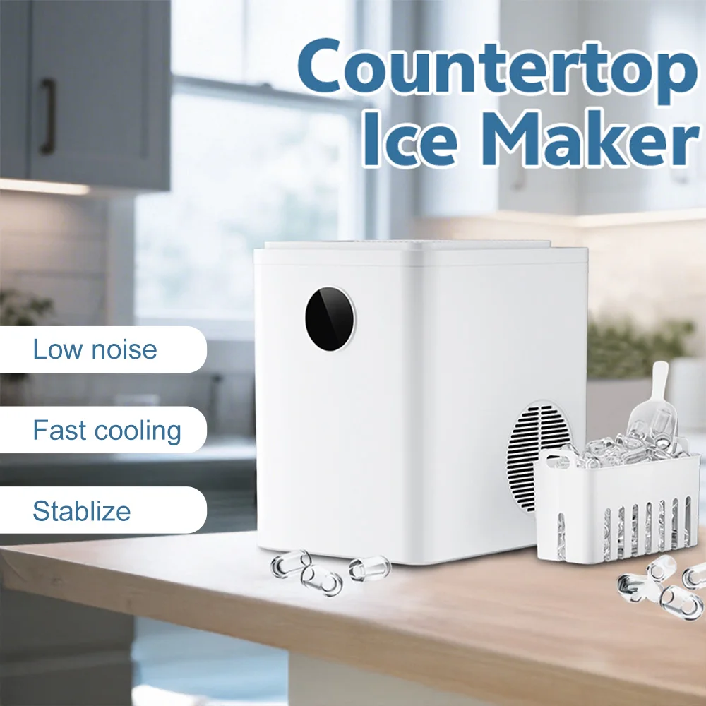 Ice Maker Countertop 120W 1.5L Water Tank 15kg per 24h Production 8-15 Mins Quick Ice Bullet Shape with Self Cleaning for Home Kitchen Office Bar UK EU Plug – Detail 9