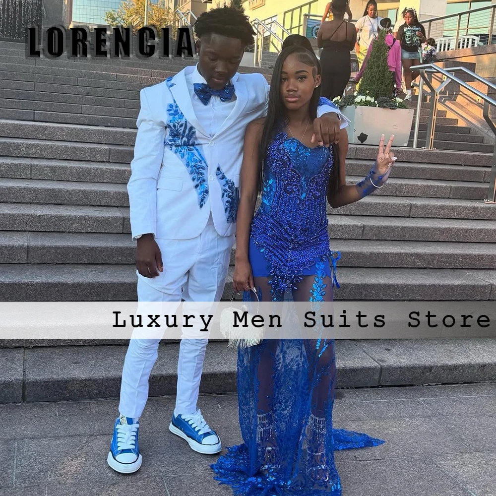 Simple Crystal Suits for Men 2 Pcs Sparkling Applique Tuxedos Set Wedding Groom Outfits Customized Blazer Pants ropa hombre