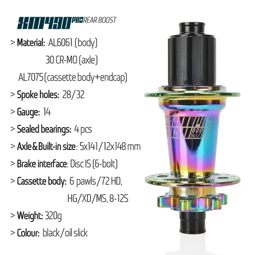 Imagen 2 del producto Koozer-bujes para bicicleta de montaña xm490 pro k7, cubo trasero ruidoso boost, 28, 32 orificios, 5x141, QR, 12x148mm, HG, XD, MS 10, 11, 12s