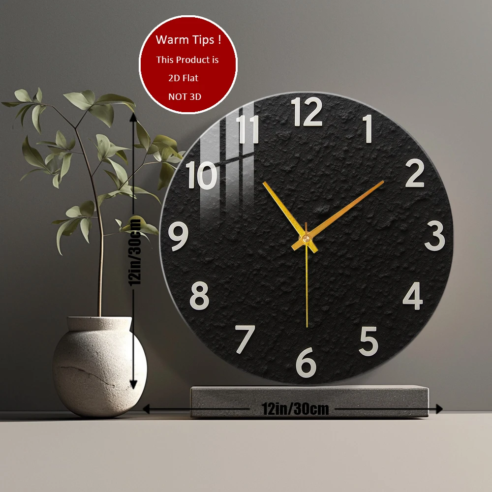 Tempered Glass Wall Clock Black Clock With White Numbers Suitable For Wall Decor or Tabletop Display Anywhere