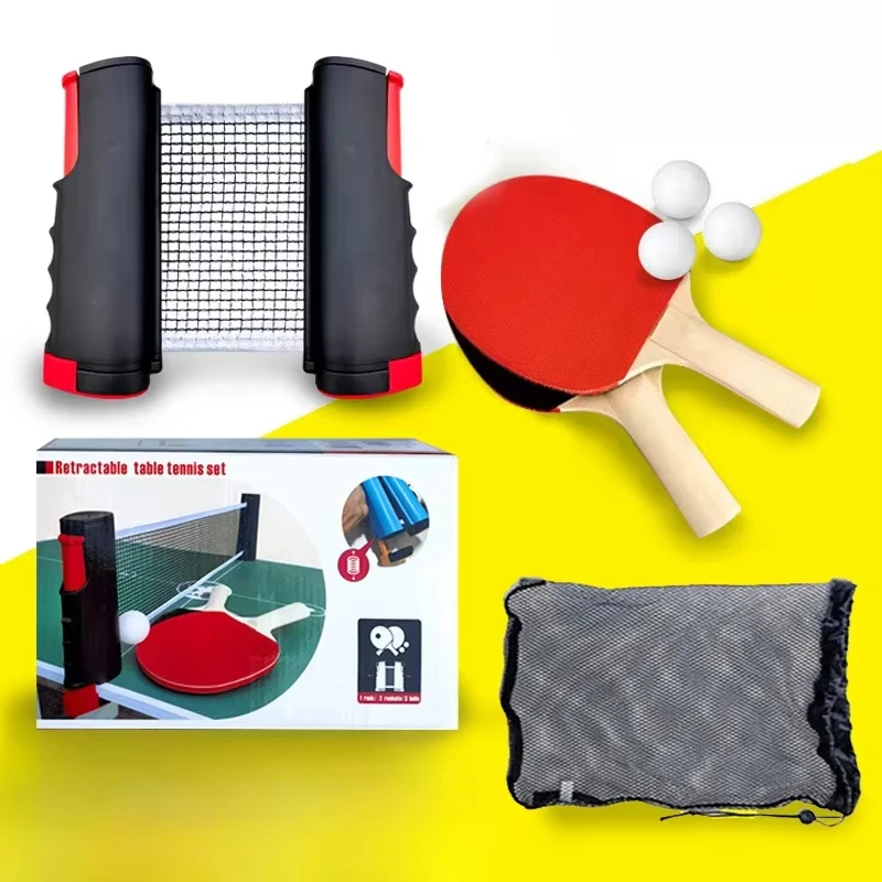 Stretchable Table Tennis Mesh Frame Portable Table Tennis Hand-Held Net Pillar Table Tennis Racquet Combination Set