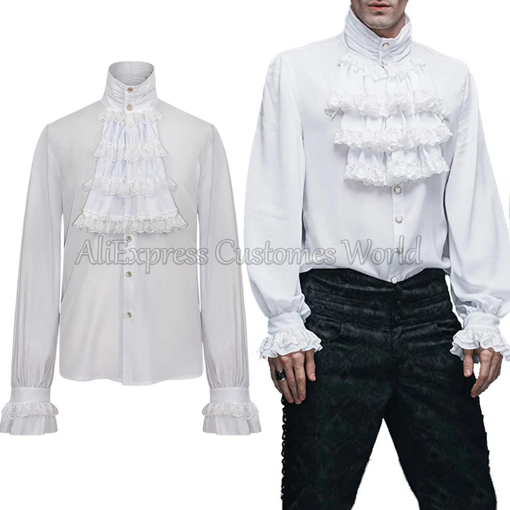 Medieval Steampunk Halloween Cosplay Costumes Gothic Blouse Tops Shirt Cosplay Bandage Ruffled Blouse Tops For Adults Men Women