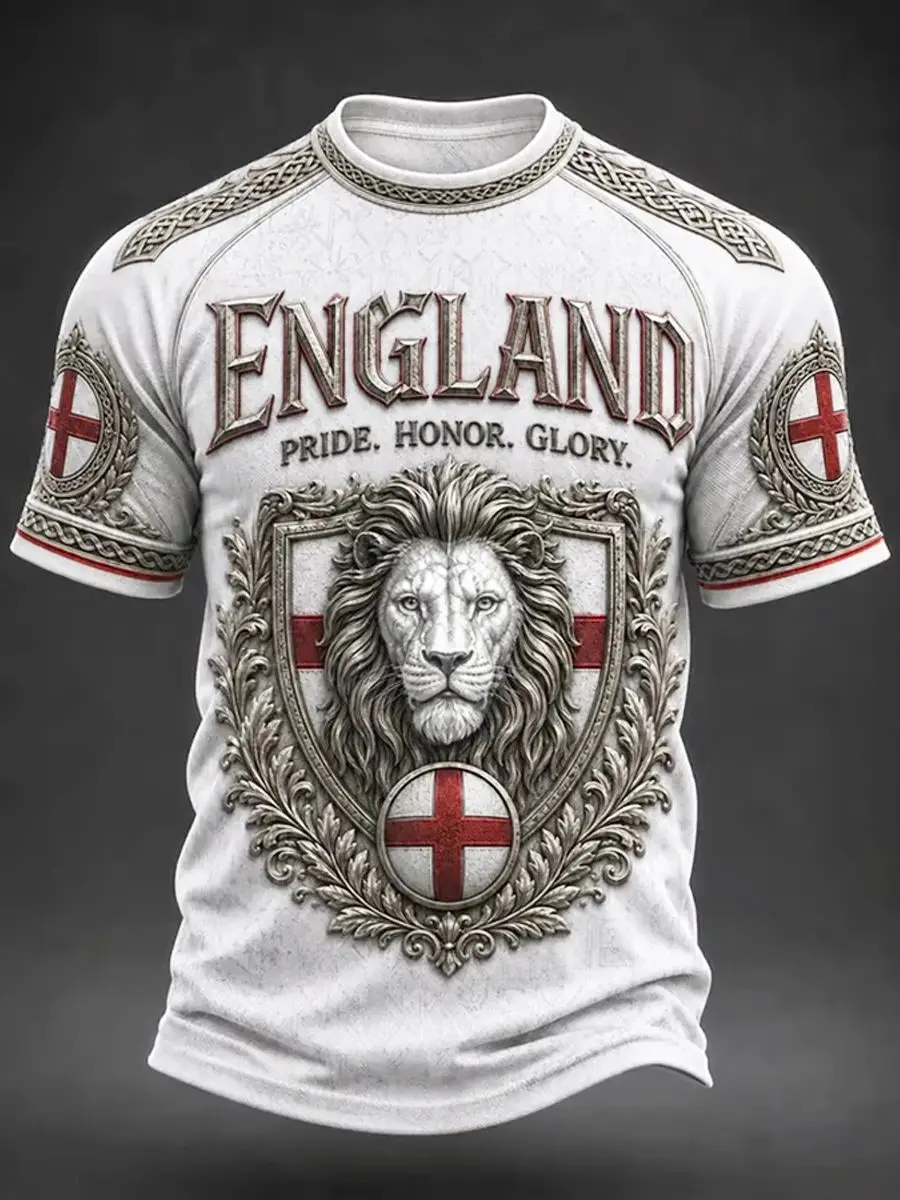 2027 Vintage Soccer Jersey Dark Blue Lion 3d Print Gold Floral Collar Cuff England Flag Patch Casual Fan Top Family