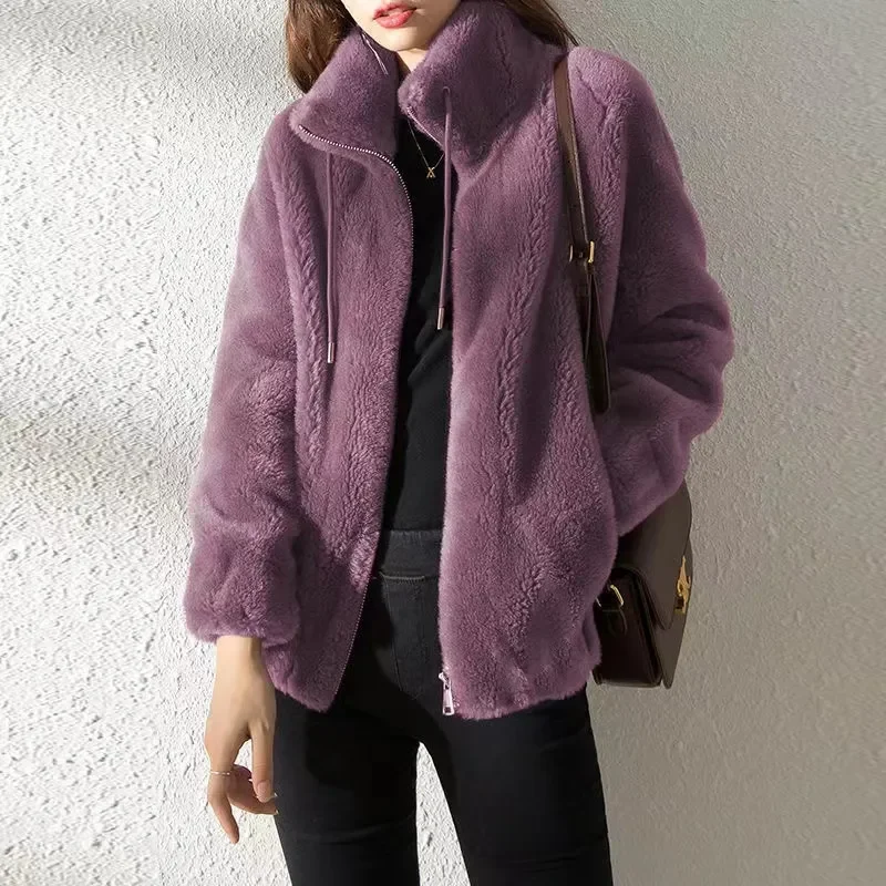 Herbst Winter Doppel Samt Jacke Frauen neue Mode warme Fleece Tops Mantel Strickjacke Reiß verschluss reine Farbe Oberbekleidung weiblich