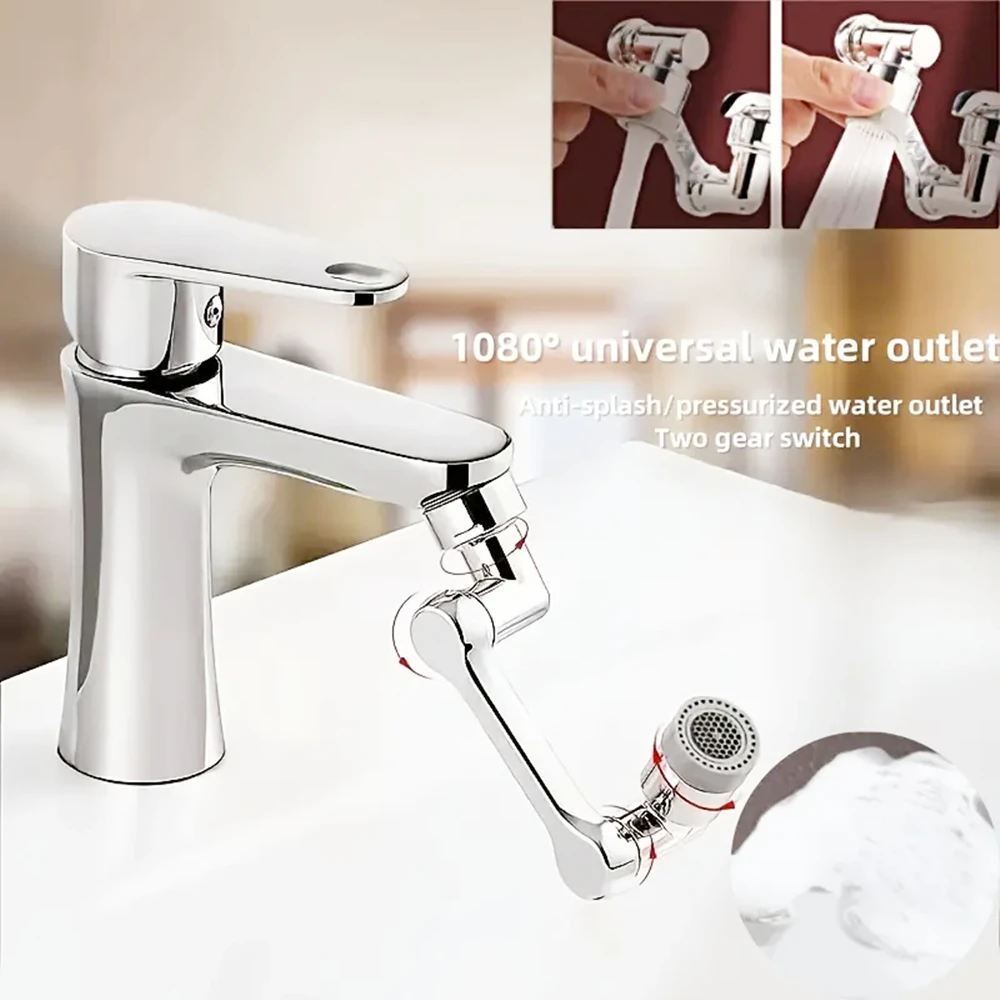 1440 °Swivel Robotic Arm Swivel Extension Universal Faucet Aerator Kitchen Sink Faucet Extender Mixer Tap Nozzle Water Flow Mode