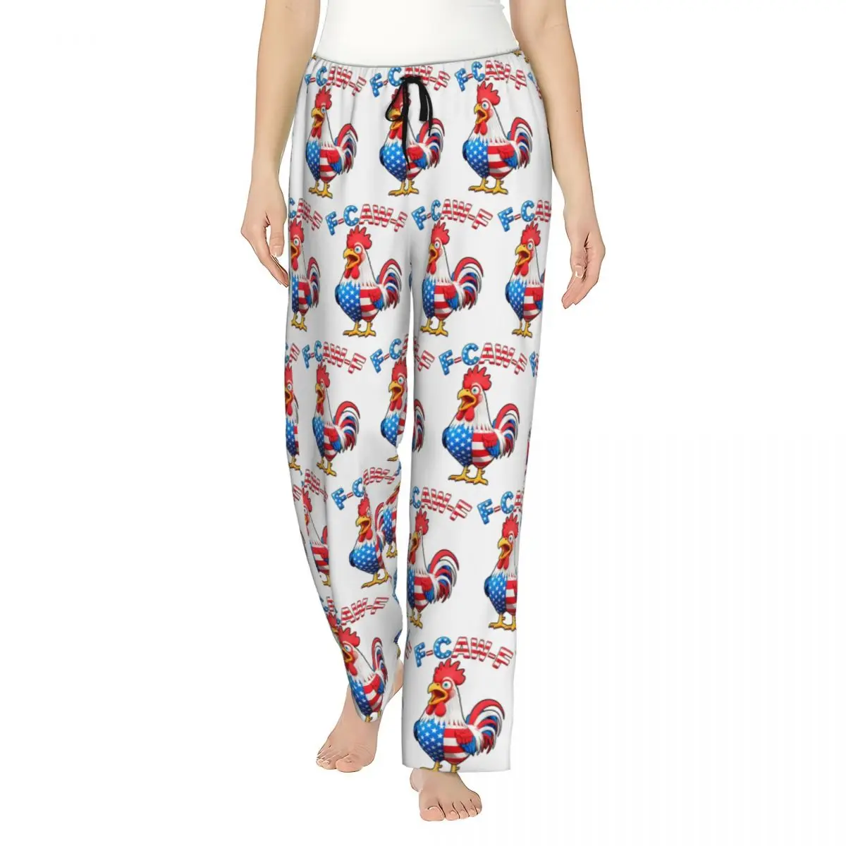 

Women's Pyjama Pants F-Caw-F Chicken Humor Quote Rooster Meme Funny USA Flag Lounge Pants Comfy Pajama Bottoms Dorm