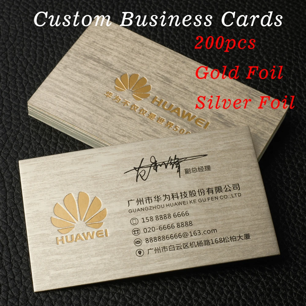 

200pcs Customized Hot Gold Silver Foil Business Cards Double-sided Thank you Cards 300gsm 500gsm Hot Stamping Personalized Logo