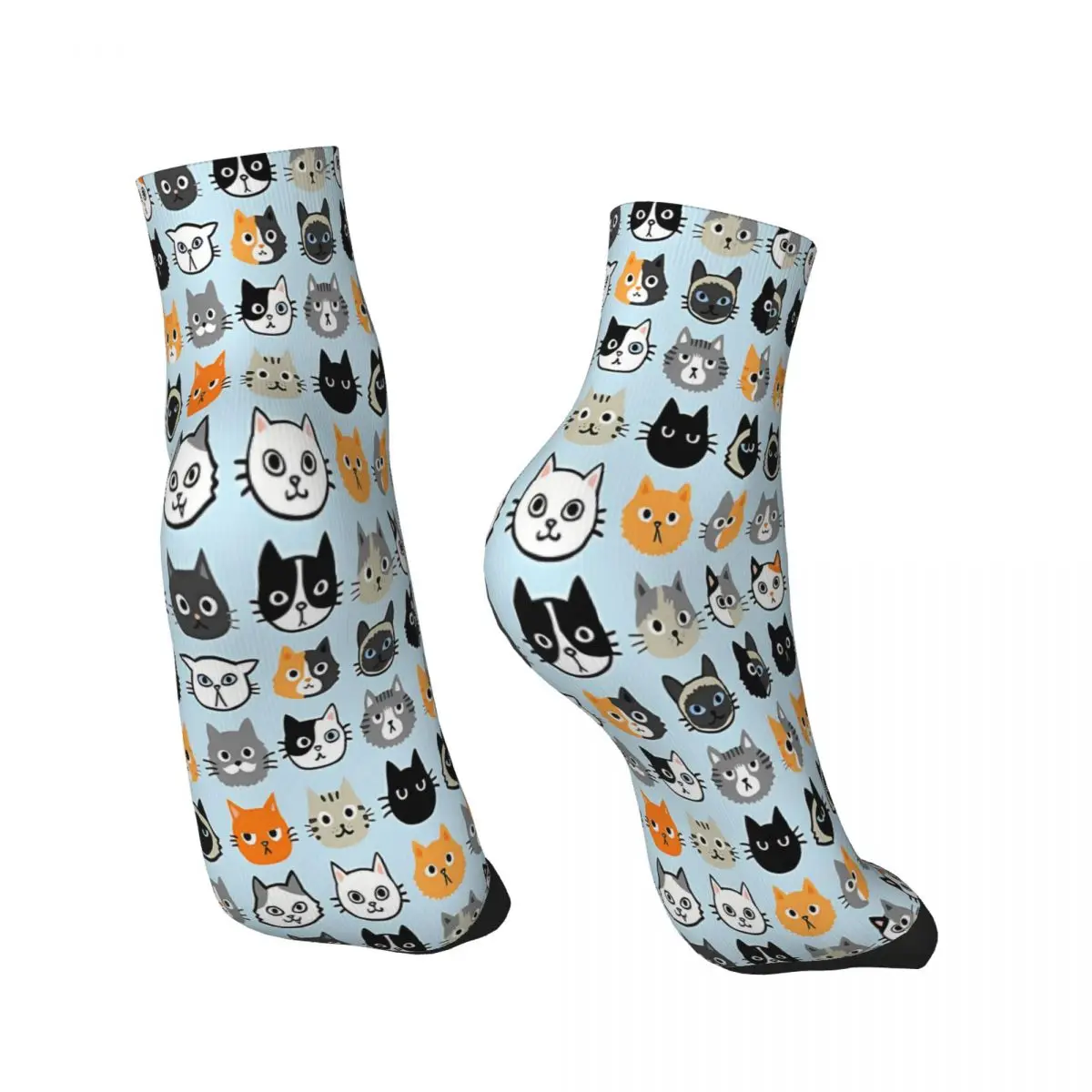 Assorted Cat Faces Cute Quirky Kitty Cat Drawings Ankle Socks Male Mens Women Winter Stockings Harajuku