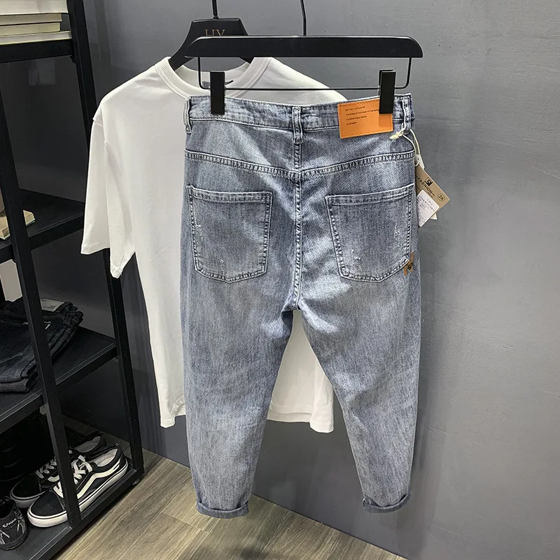 Jeans men's summer thin fashion high-end stretch soft comfort and casual slim fit skinny and all-matching light blue pants