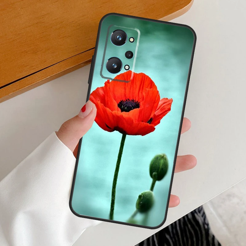 Red Corn Poppy Flower For Realme C53 C51 C55 C67 C30 C31 C33 C35 C21Y C25s GT5 9 10 11 12 Pro Plus GT Neo 6 Case