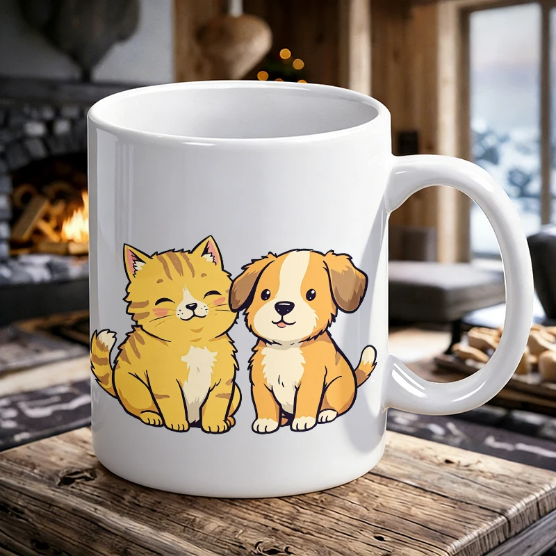 

Cute Pet Cat and Dog Cartoon Ceramic Cup with Handle, Creative Coffee Cup, Milk Cup, Office Tea Cup,Drinking Cup, Fade-Resistant