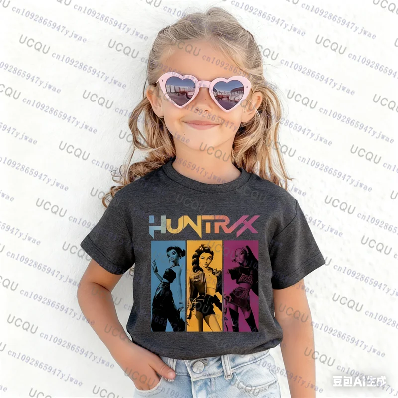 Kpop شيطان الصيادين الوالدين الطفل تي شيرتات قصيرة الاكمام لطيف Kpop شيطان الصيادين التي شيرت Harajuku موضة عادية القطن الاطفال التي شيرت