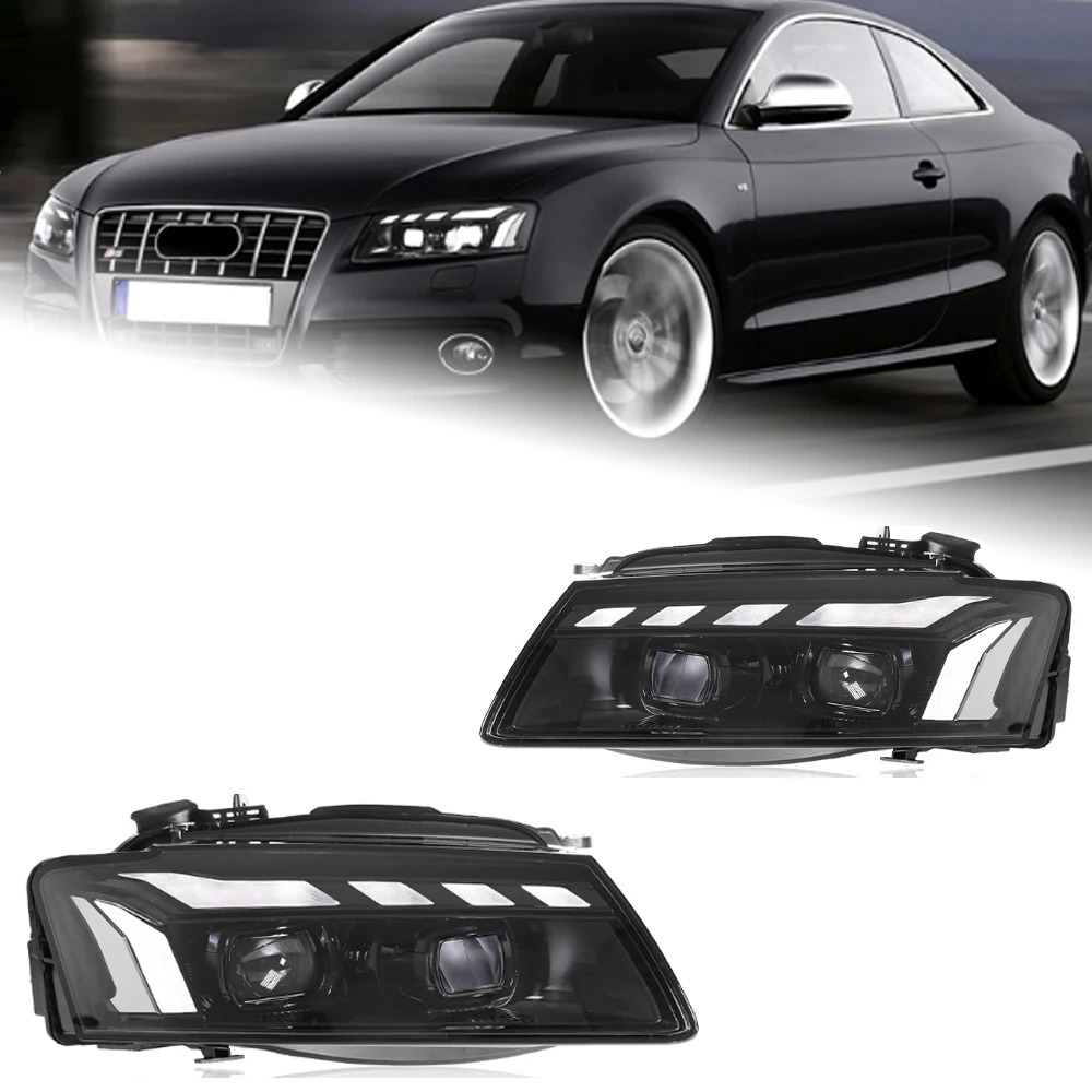 Автомобильные фары AKD для Audi A5, светодиодные фары, линзы проектора 2008-2011, анимация S5 DRL, динамический сигнал, возвращается, автомобильный аксессуар