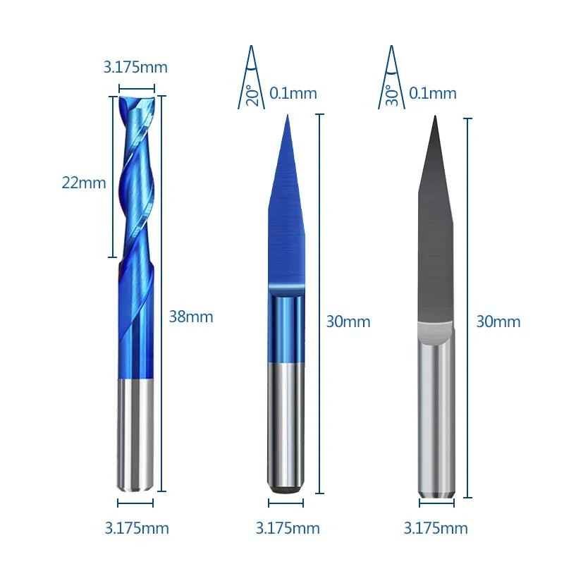 XCAN Corn Milling Cutter 3.175mm Shank Flat Bottom Engraving Bits V Groove CNC Router Bit Carbide End Mill for Woodworking 