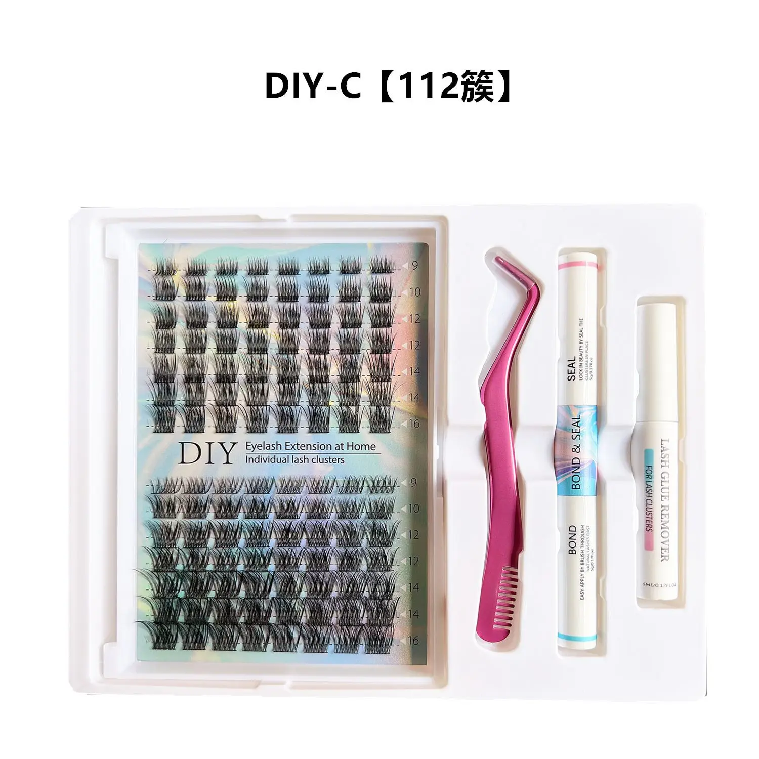 DIY Lash Extension Mix Styles Lash Clusters แต่ละกับ Bond & Seal Remover แหนบแปรงขนตาสําหรับ Self Application แต่งหน้า