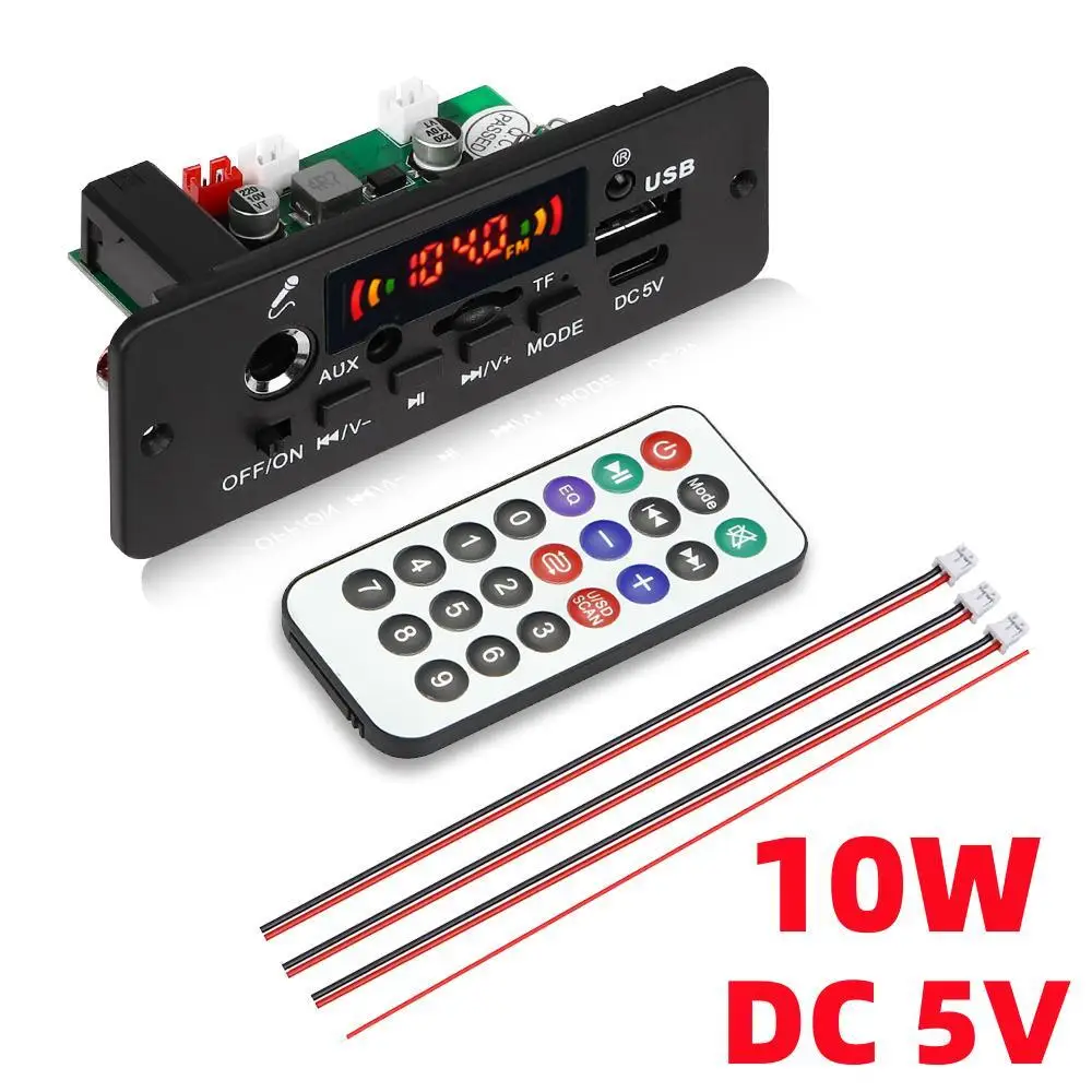 DC 5V 10W Bluetooth 5.0 Stereo DIY Car MP3 Player Decodificador Board 2*5W Amplificador Sem Fio FM Módulo de Rádio TF USB Handsfree Chamada energia fora memória
