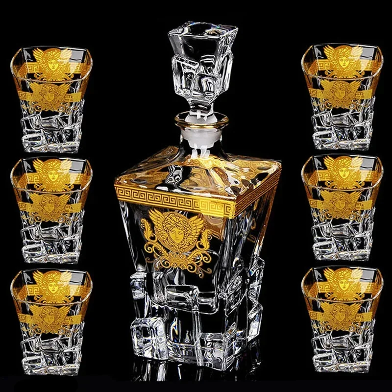 Style crystal glass, foreign wine glass set Medusa gold-painted whiskey cup XO wine glass bottle