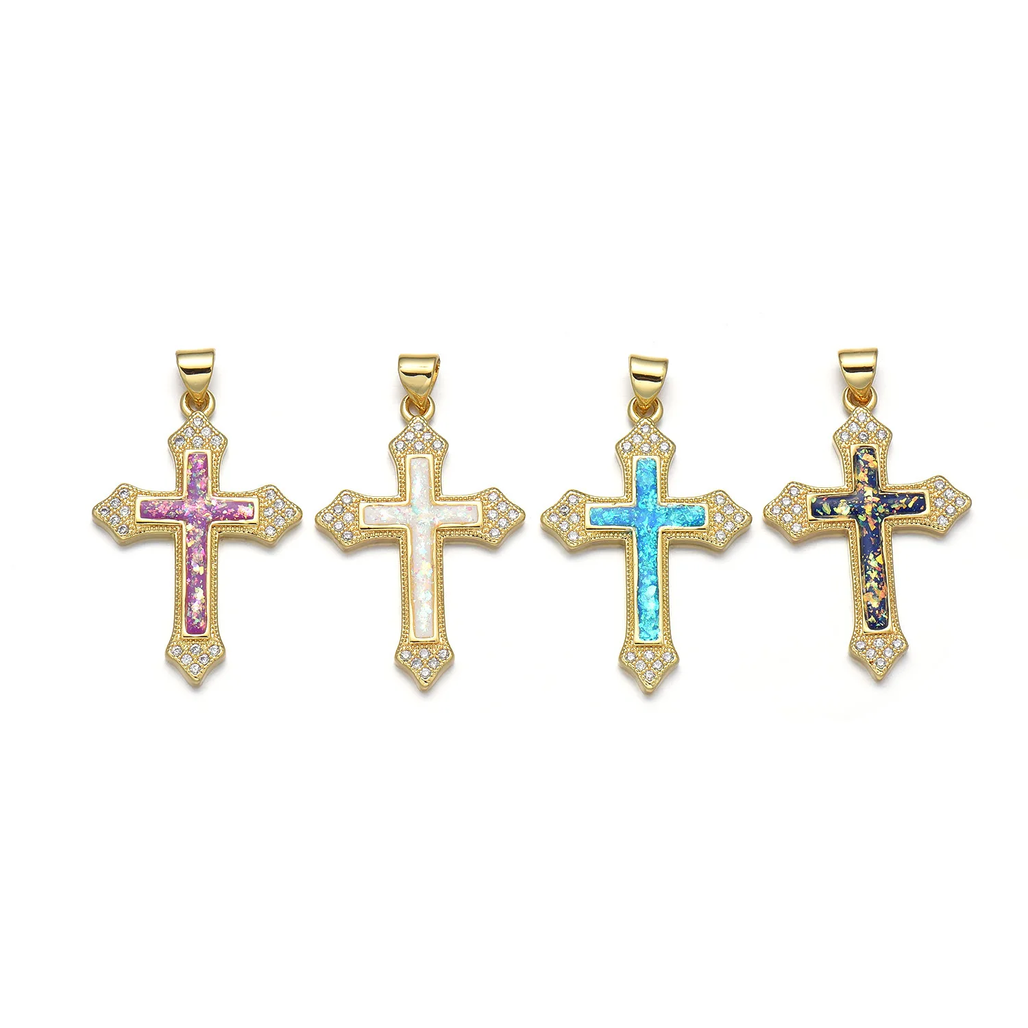 5 Copper Plated Opal North American Style Cross Zircon Pendant Accessories DIY Pearl Necklace Jewelry Making Materials Wholesale