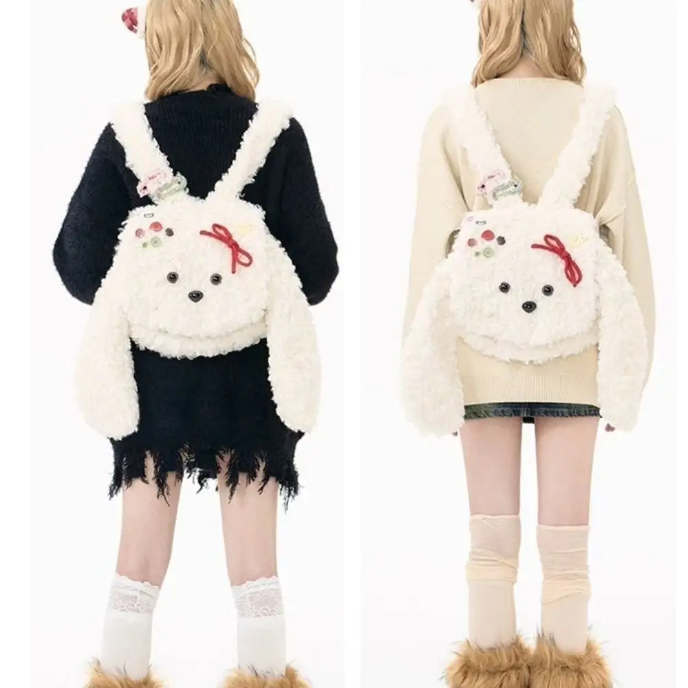 

Fashion Plush Shoulder Bag Cartoon Faux Fur Backpack Bow Tie Handbag Girls