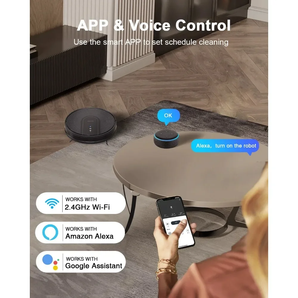 D60+ Robot Vacuum Cleaner Self Emptying Base, 85 Days of Dust, Powerful 9000Pa Suction, Wi-Fi/App/Voice Control, Smart Robotic