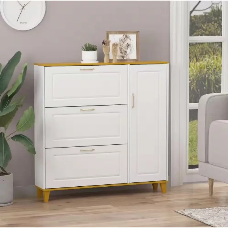 Shoe Cabinet with 3 Flip Drawers & 1 Door for Entryway, Modern Shoe Storage Freestanding Rack Organizer, 47.2 in. H x 47.2 in. W