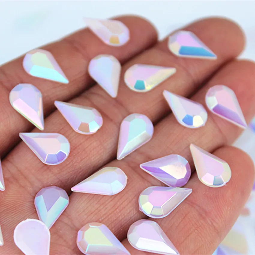 100pcs 8*13mm Drop AB Rhinestones Flat Back Acrylic Gems AB Crystal Stones For DIY Phone 3D Nail Art Face Decoration ZZ450