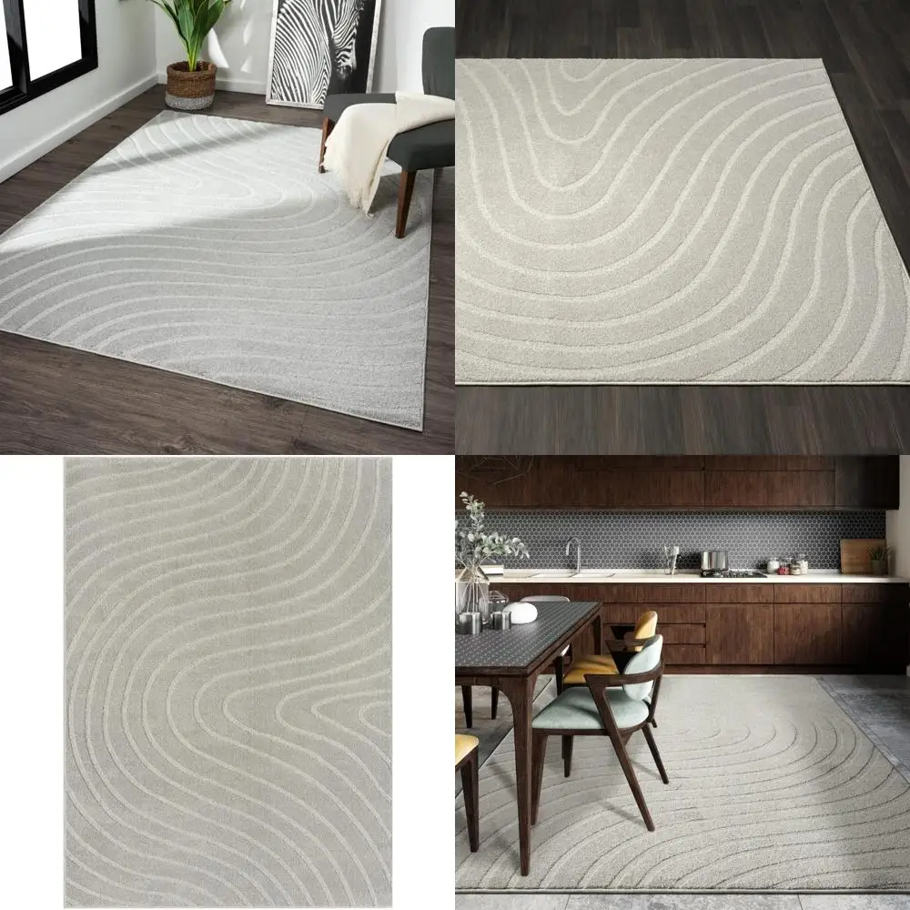 

Modern Geometric Wave Gray Area Rug, 4x6, Contemporary Design for Home Decor