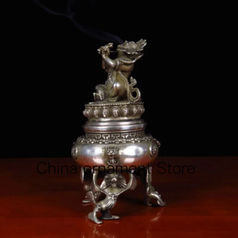 

Tibetan Silver Buddhist God Vajradaka Dorje Kandro Incense Burner Incense Burner Statue