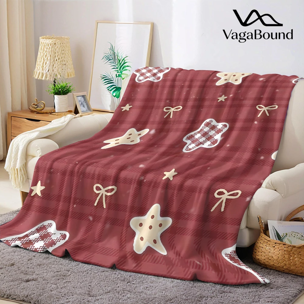 Burgundy Plaid Star Cookies Flannel Fleece Throw Blanket for Couch Sofa Lightweight Cozy Plush Blanket for Travel Office Nap