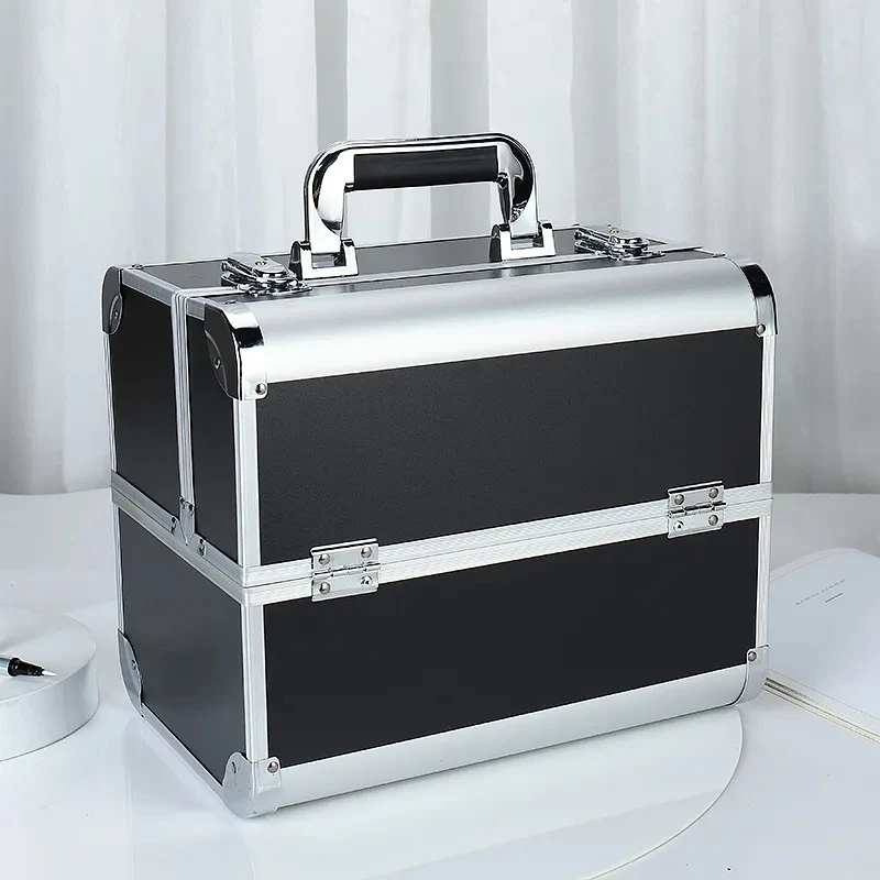 Professional Makeup Artist Cosmetic Bag, Large Capacity Makeup Tool Storage Box, Aluminum Alloy Frame Handbag, Metal Material