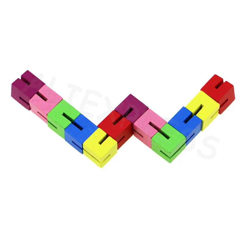 Creative Fidget Stress Relief Educational Playset for Children & Toddlers Classic Colorful Cube String Wooden Building Blocks
