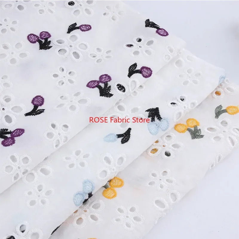 

Cotton Cloth Hollow out Embroidery Flower Lace Fabric Handmade DIY Clothes Dress Accessories Japanese style Width 130cm 1Yard