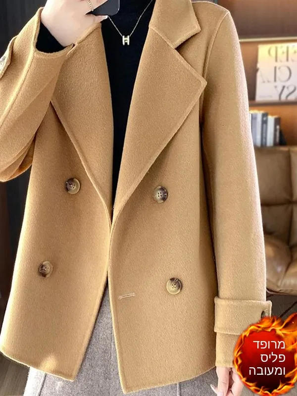plus Size Women's Woolen Coat Thickened Winter Outerwear Korean Style High Waist Button up Jacket Pear Shape Casual Wear