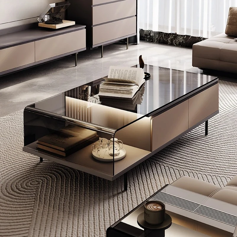 

Минималистичный длинный журнальный столик для гостиной, роскошный высококачественный домашний прямоугольный чайный столик с горячим изогнутым стеклом