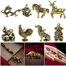 Chinese Brass Lucky Zodiac Miniatures Figurines Bull Snake Rabbit Ornament Statue Pure Copper Animal Handmade Home Decoration