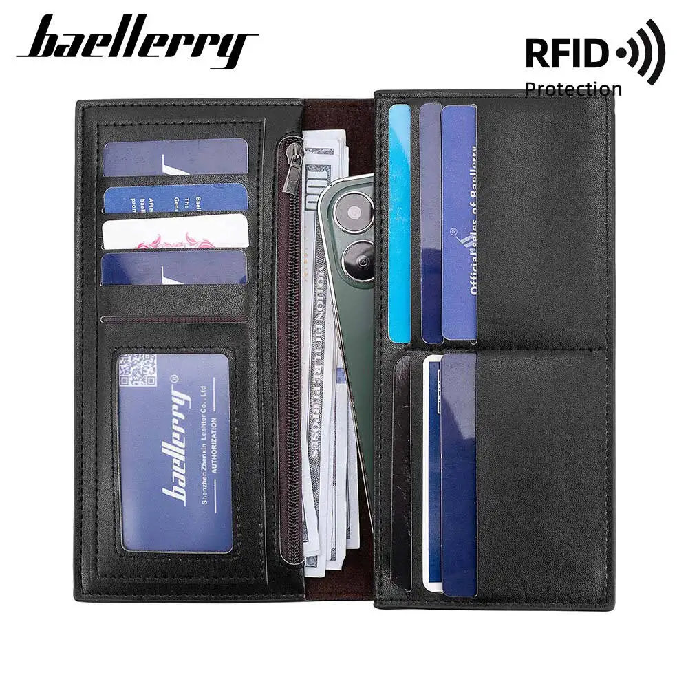 Baellerry High-end Men's Retro Matte Long Wallet Multi-card Slot Zipper Anti-demagnetization High-end Small Coin Purse