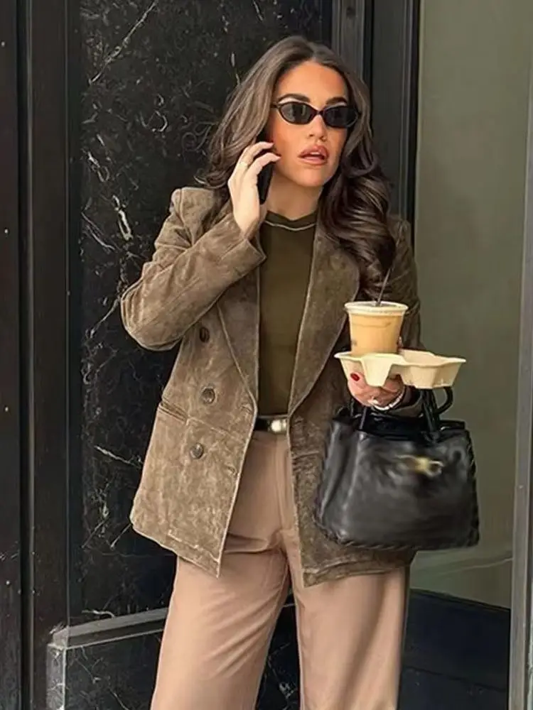 

HH Women Autumn Long Sleeve Jackets Solid Pockets Double Breasted Female New Fashion Casual Loose Turn-Down Collar Coats