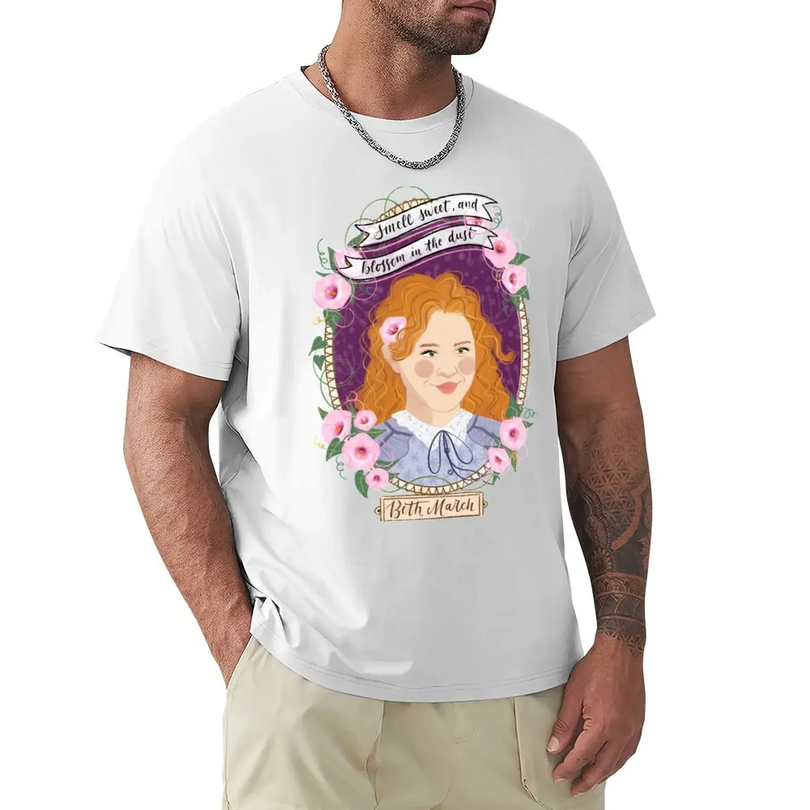 Little Women potraits: Beth March botanical illustration T-Shirt oversized t shirt customizeds sweat Men's t-shirt