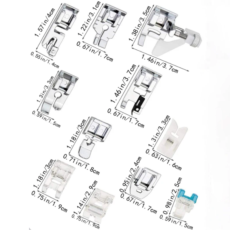 11 Sewing Machine Presser Feet with Glove Compartment for Brother Singer Janome Babylock Kenmore Low Handle Sewing Machines