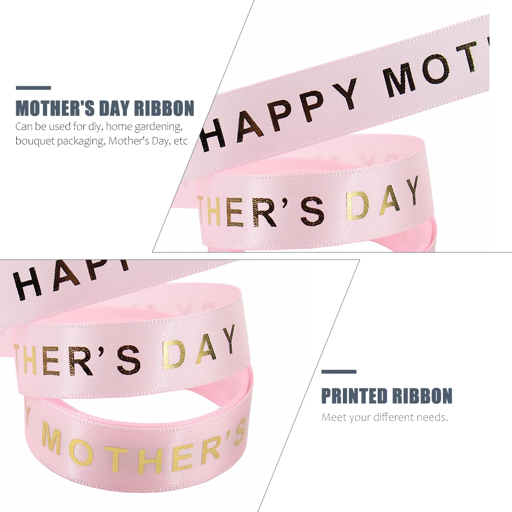 

Festive Decorative Ribbon White Polyester Printed DIY Gift Wrapping Mother's Day Party Supplies Holiday Craft Elastic Band