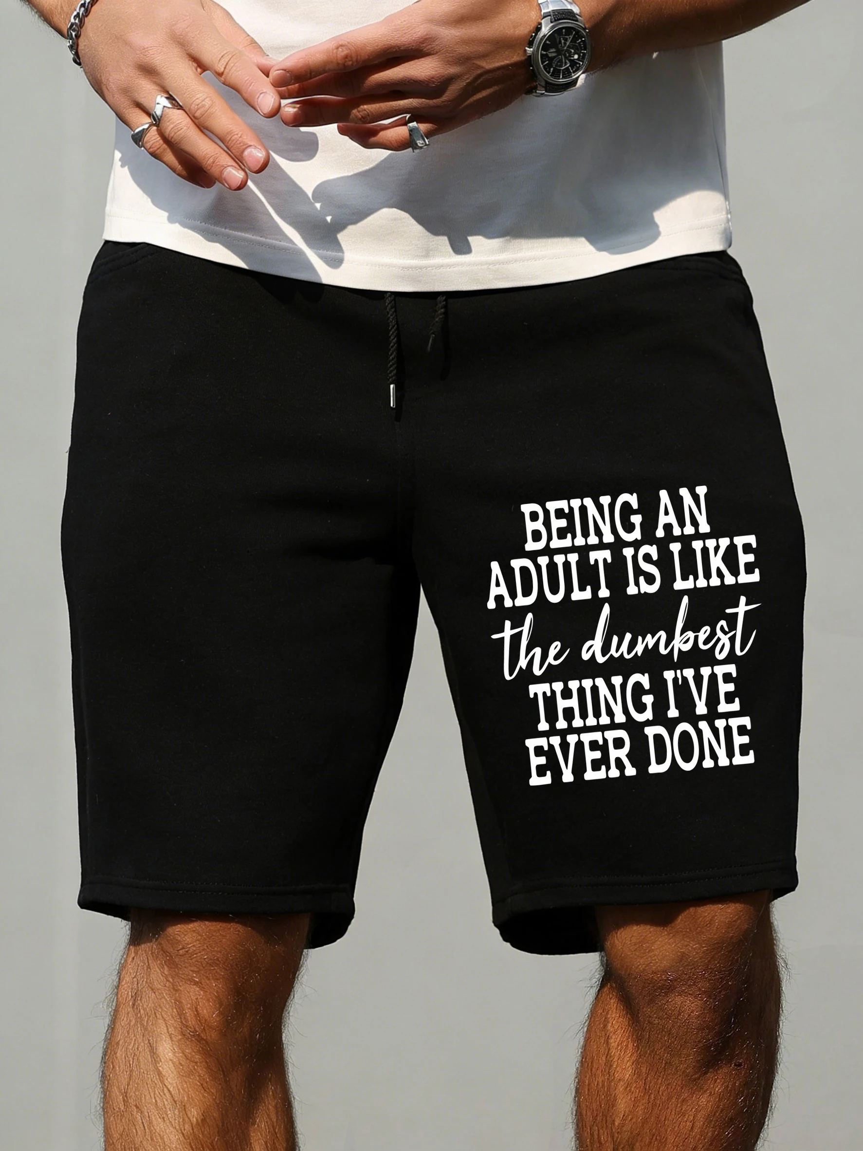 

Being Adult Is Like The Dumbest Print Men'S Gym Shorts Drawstring Wide Leg Sportswear Elasticity Loose Pants Summer Short Pant