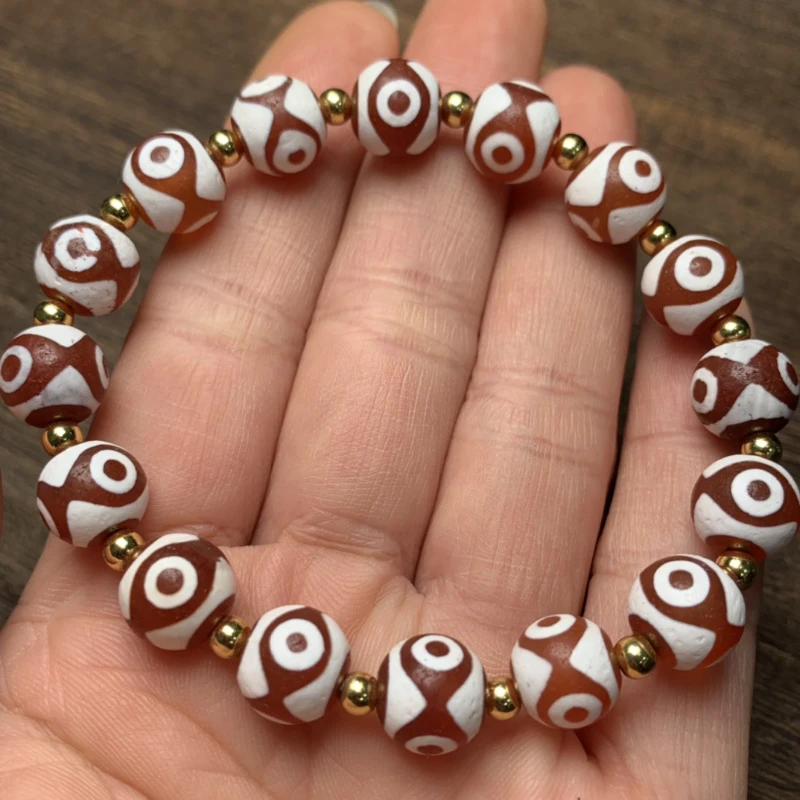 Boutique Weathering Red Meat Three-Eye Tibet Beads Bracelet Pulp Agate Ethnic Style Single Ring Men's and Women's Same Bracelet