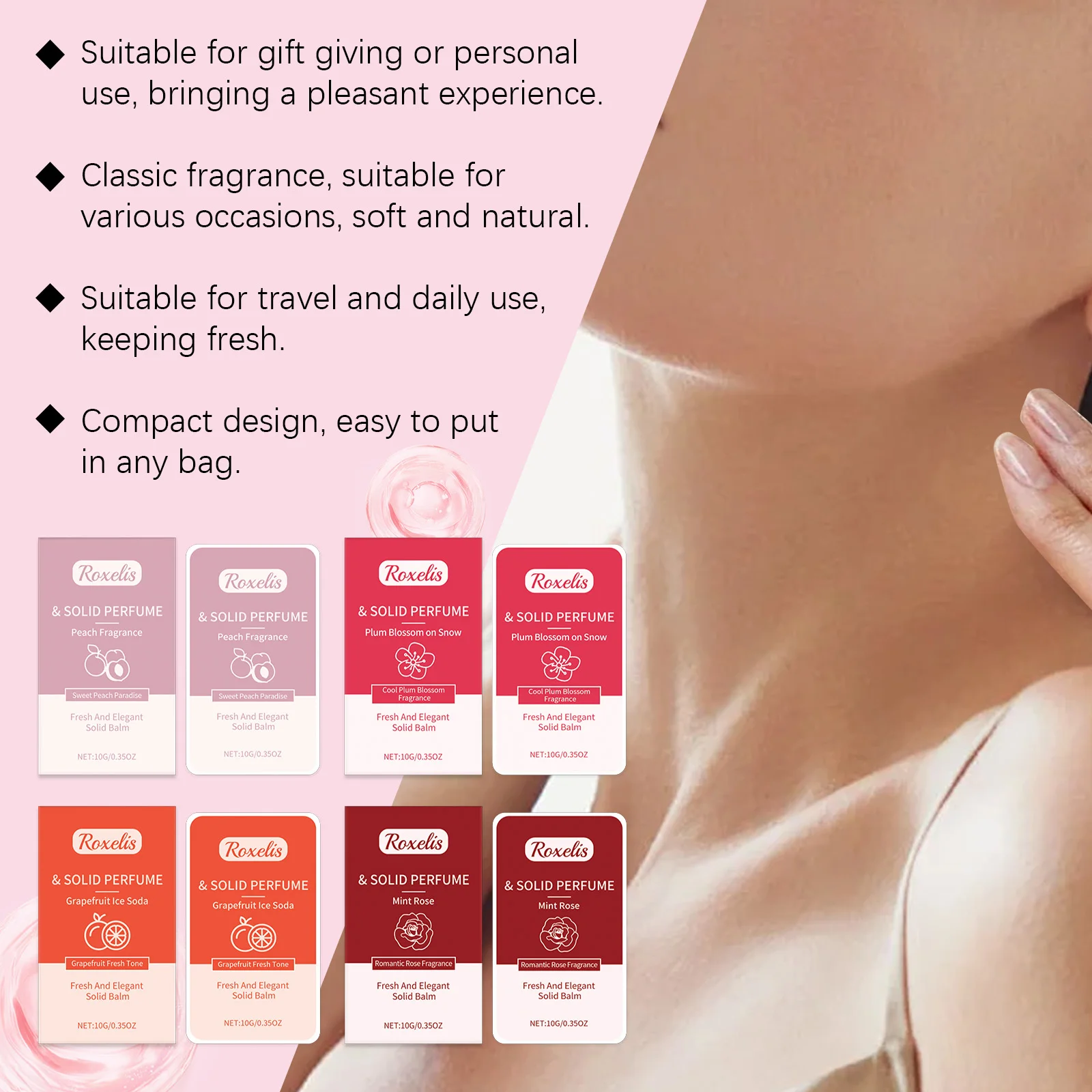 Parfum padat untuk wanita elegan tahan lama berlampu Aroma bunga buah Aroma deodoran portabel saku Solid Balm 10g