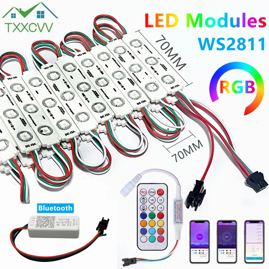 

60 RGB LEDs WS2811 LED Module Bluetooth Remote Control DC12V Color Advertisement Lamp Shop Signboard Letter Light-box Decoration