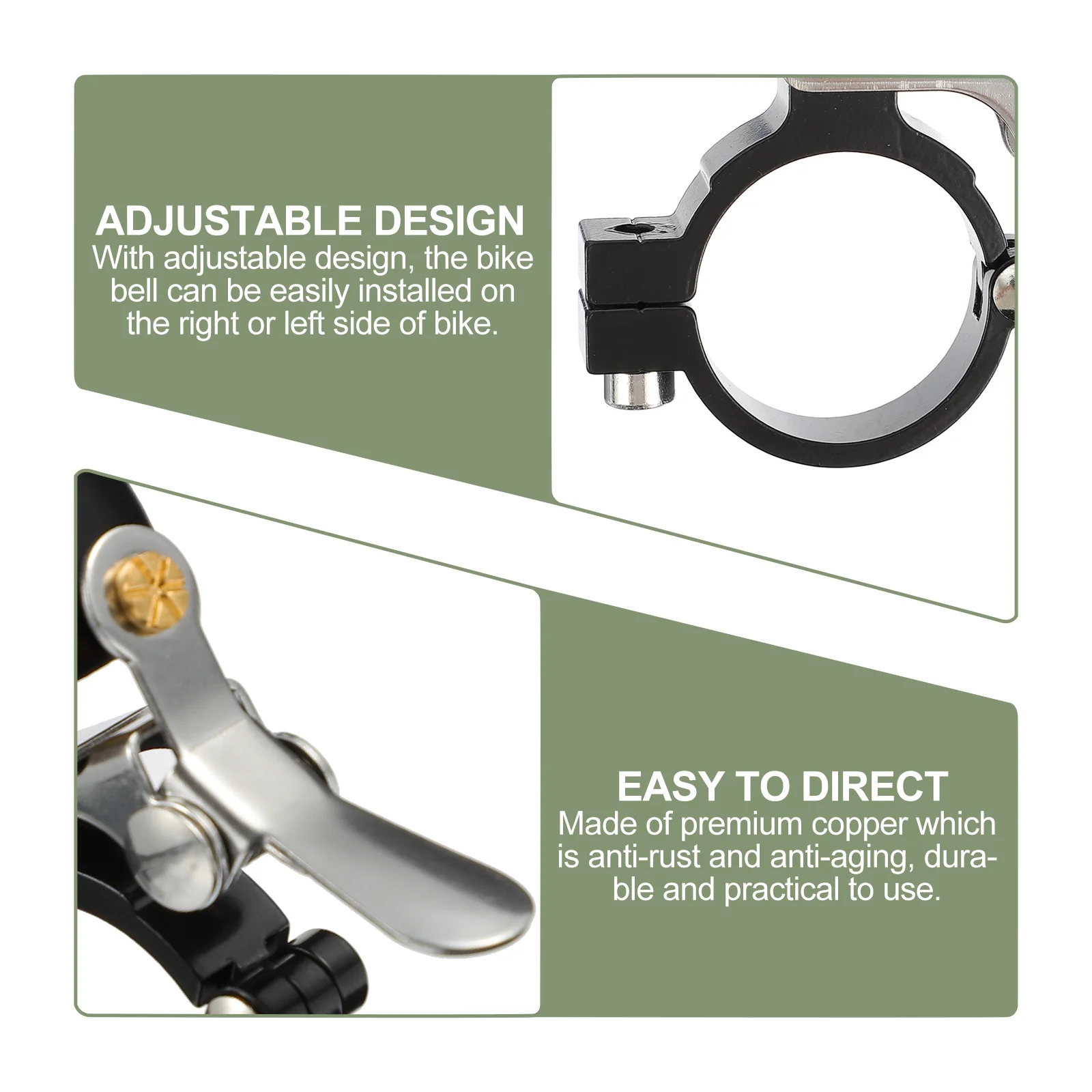 

1 pc Fast Release Bike Bell Premium Copper Adjustable For Left Or Right Side Crisp Loud Ring Cycling Safety Accessory Mountain