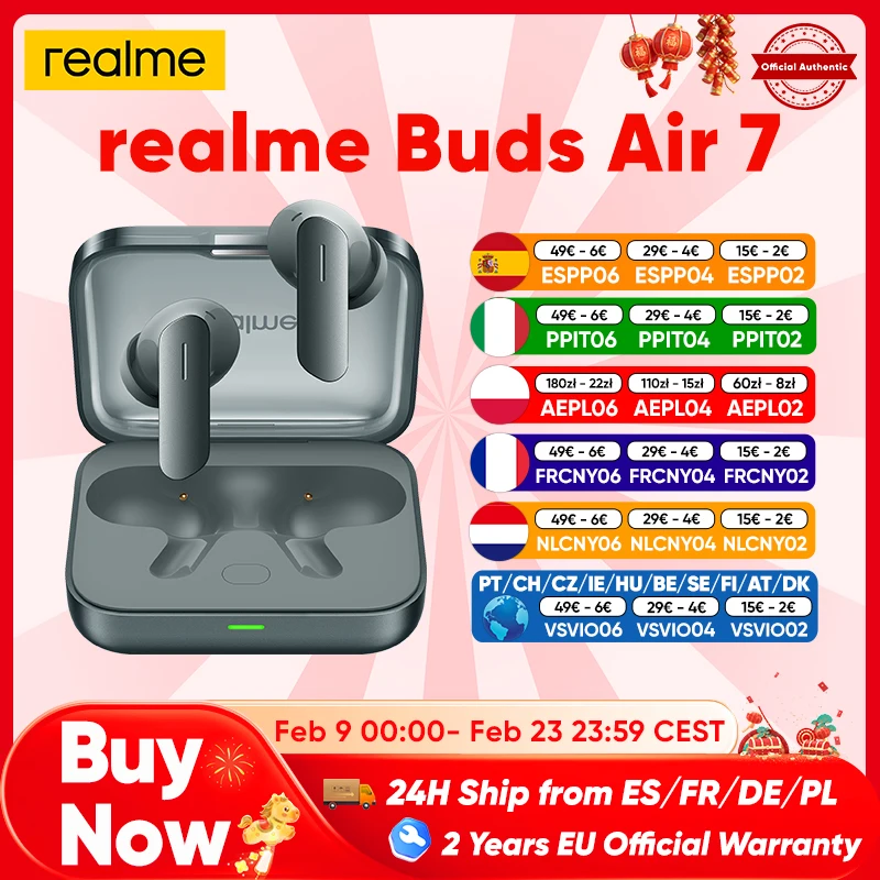 Realme Buds Air 7 auriculares Bluetooth auriculares inalámbricos para Smartphone realme GT7 Pro realme 14 Pro Plus 52 horas de duración de la batería