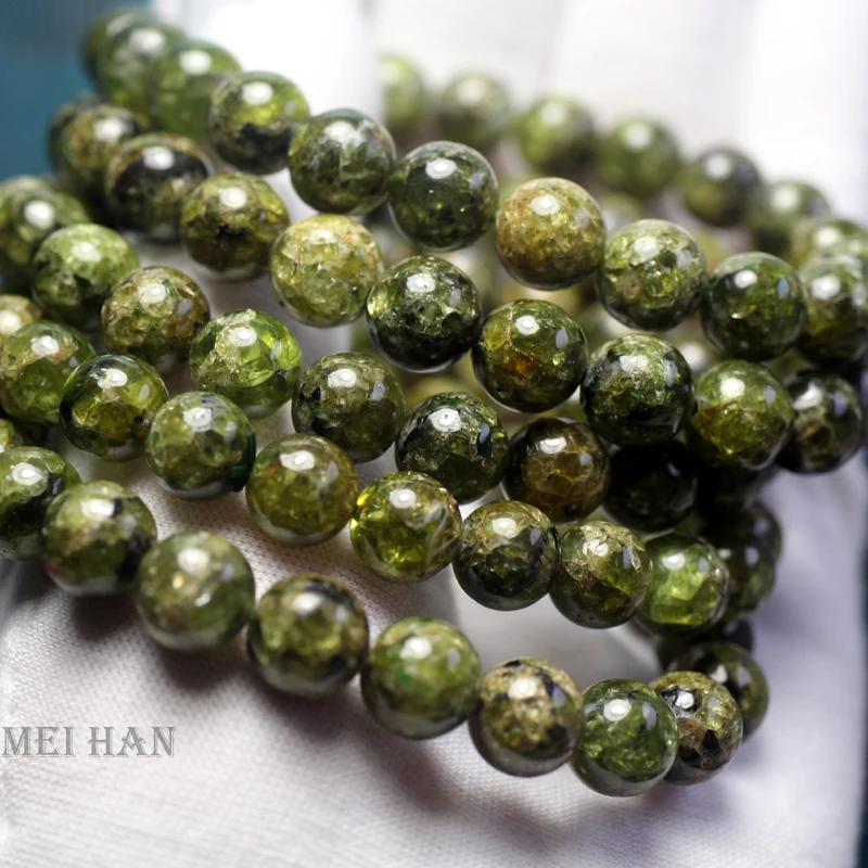 Meihan (Free Shipping) Natural A+ Peridot Round Smooth Bracelet Loose Beads For Jewelry Making DIY Design