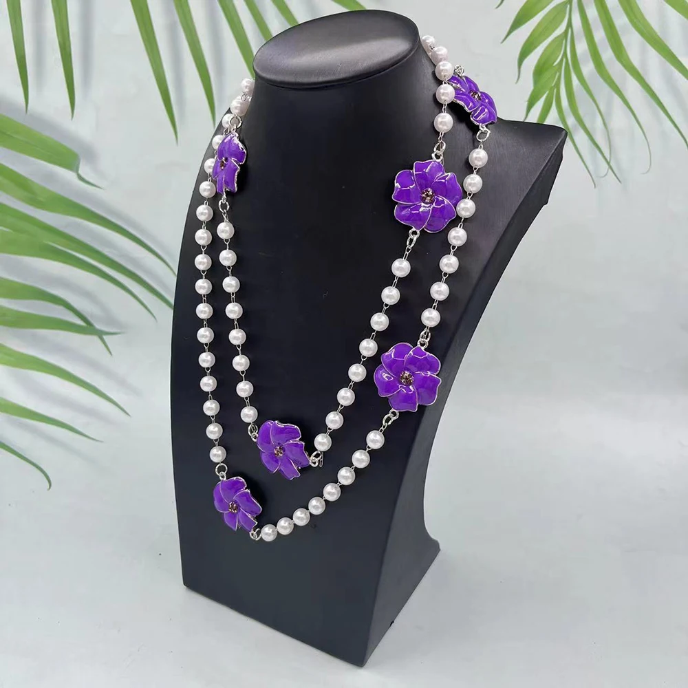 Delta Violet Pearl Necklace Composed of Purple Flowers College Sister Party Gift Jewelry